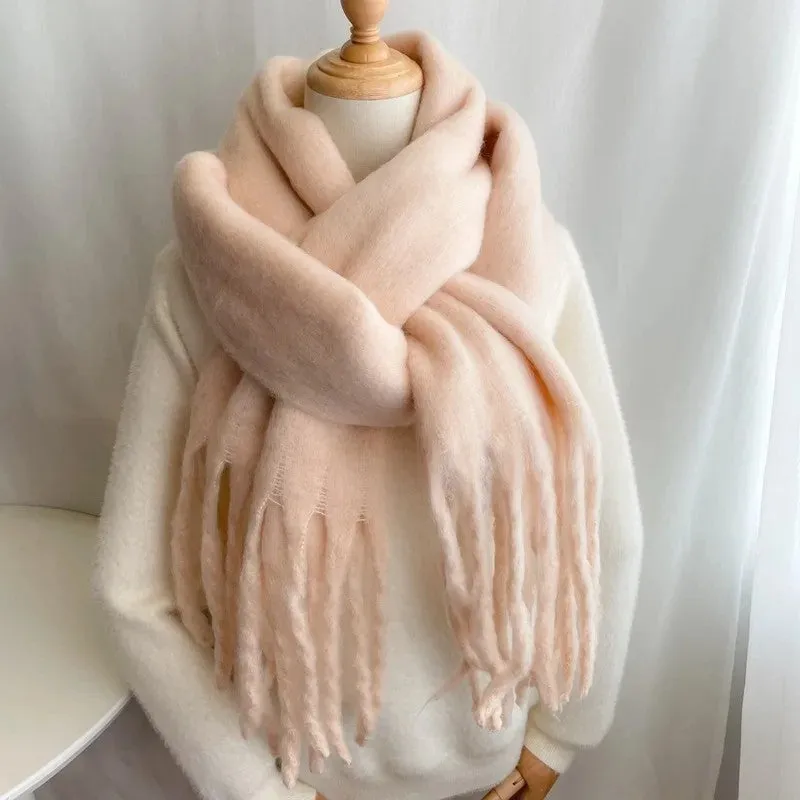 (230x40cm) Ladies Tassel Scarf Winter Fashion Accessory - Beige