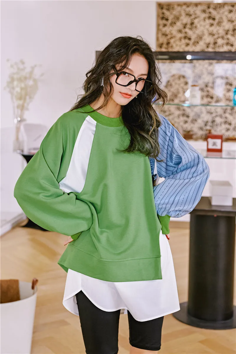 8GIRLS RELAXED DOUBLE LAYER DETAIL COLORBLOCK LONG SLEEVE TOP
