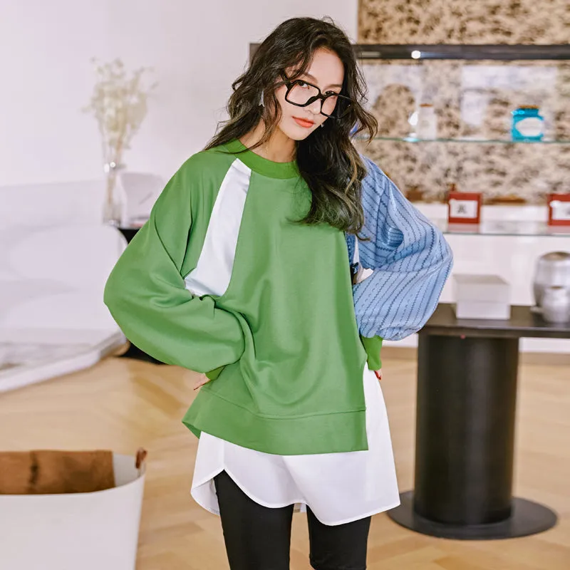 8GIRLS RELAXED DOUBLE LAYER DETAIL COLORBLOCK LONG SLEEVE TOP