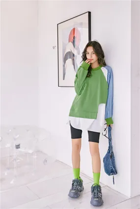 8GIRLS RELAXED DOUBLE LAYER DETAIL COLORBLOCK LONG SLEEVE TOP