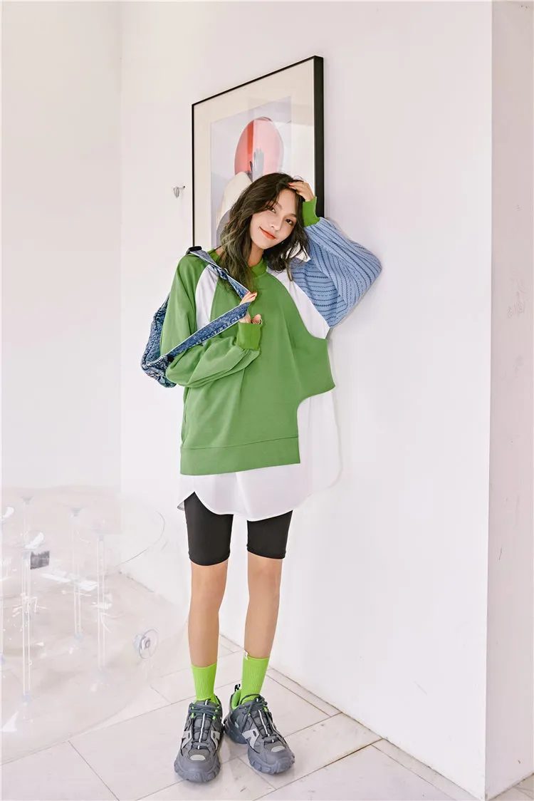 8GIRLS RELAXED DOUBLE LAYER DETAIL COLORBLOCK LONG SLEEVE TOP