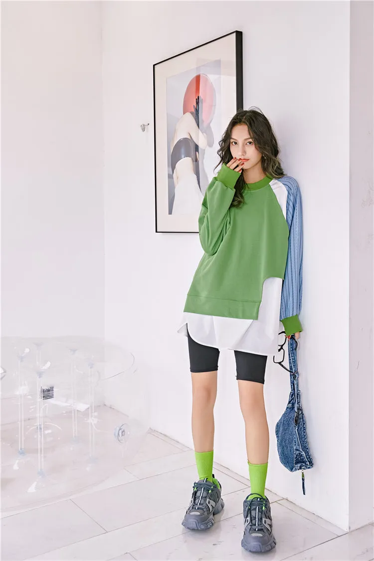 8GIRLS RELAXED DOUBLE LAYER DETAIL COLORBLOCK LONG SLEEVE TOP