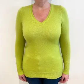 Acid Green Cashmere V Neck Jumper Large