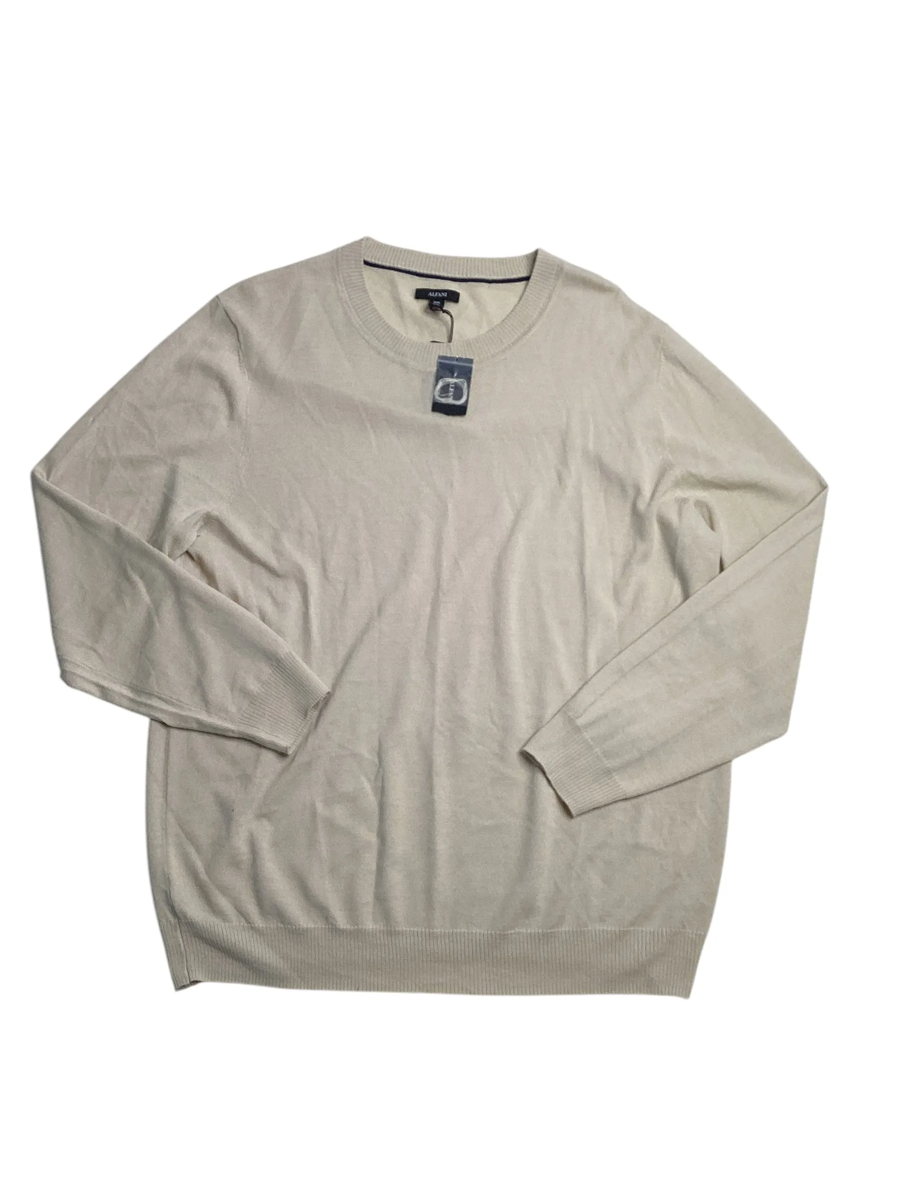 Alfani Mens Long Sleeve Crewneck Merino Sweater Brown Rice Beige XL