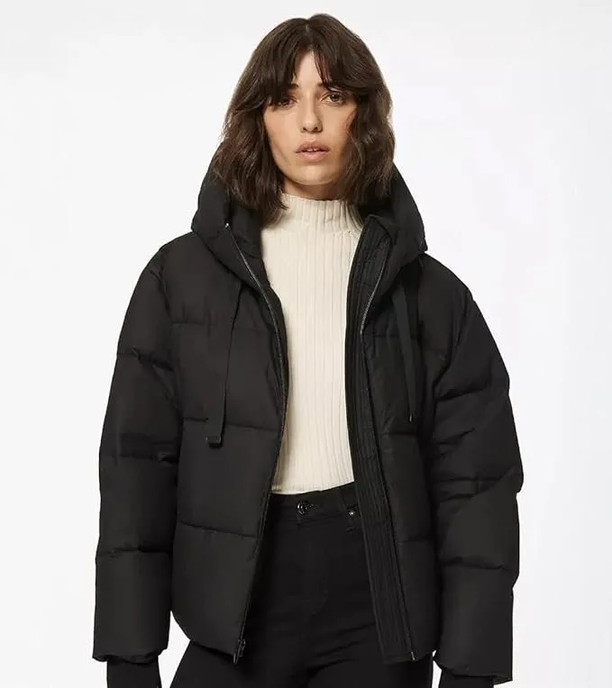 Andrew Marc Women's Juno Oversized Fit Down Alternative Puffer Jacket with Attached Hood