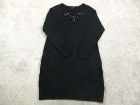 ANN Taylor Womens Pullover Sweater Dress Round Neck Long Sleeves Black SZ Large