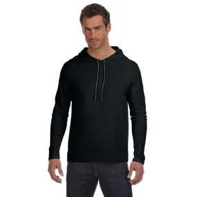 Anvil Men's Black Lightweight Long-Sleeve Hooded T-Shirt