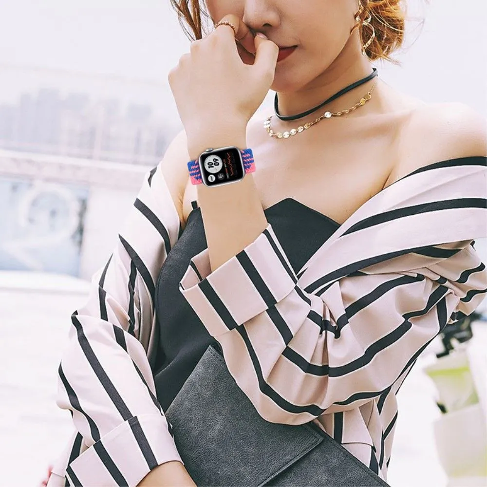 Apple Watch (45mm) elastic watch strap - Blue / Pink Splicing / Size: L