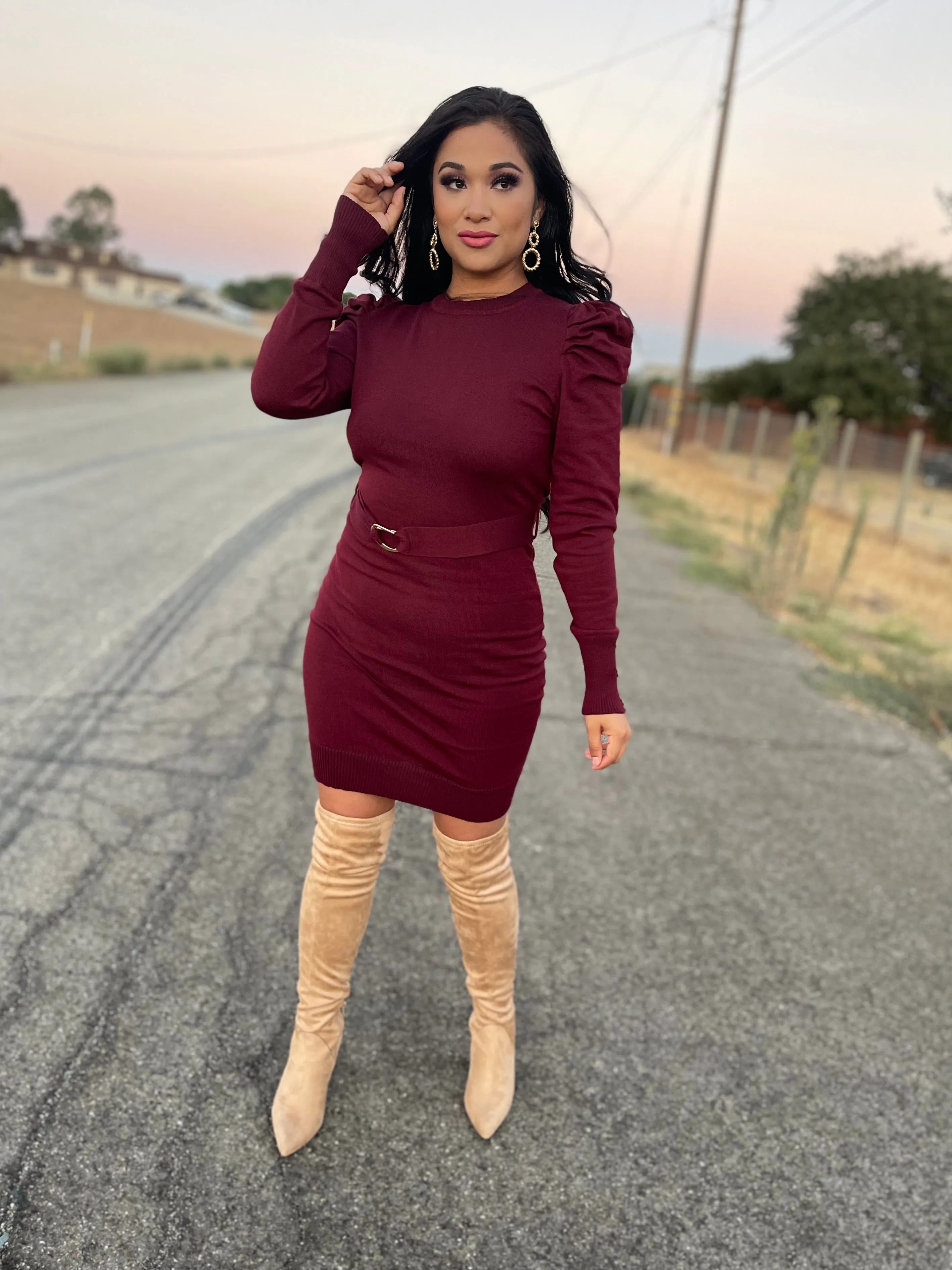 Aster Puff Sleeve Sweater Dress