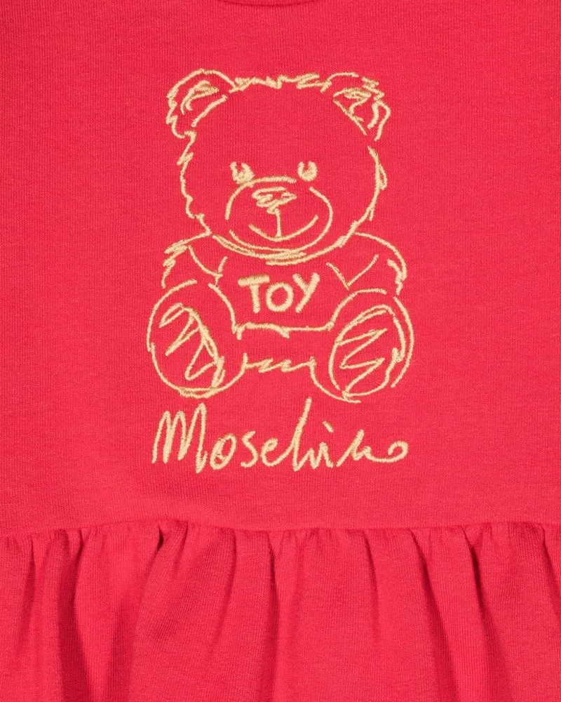 Baby Girls Red Teddy Embroidery Sweatshirt Dress