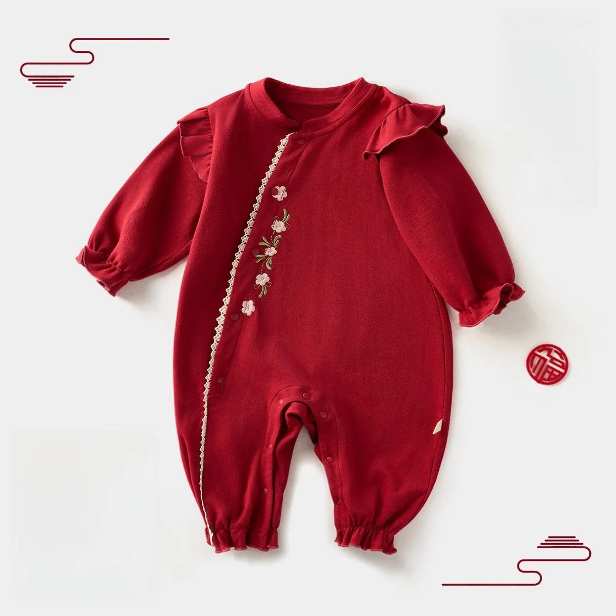 Baby Spring Festival Red Long-sleeve Bodysuit