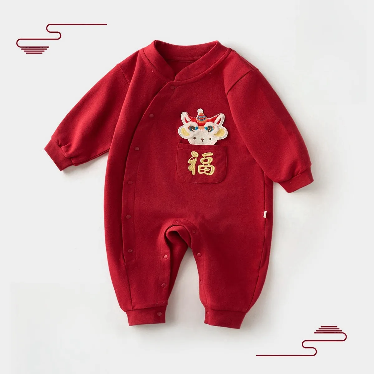 Baby Spring Festival Red Long-sleeve Bodysuit
