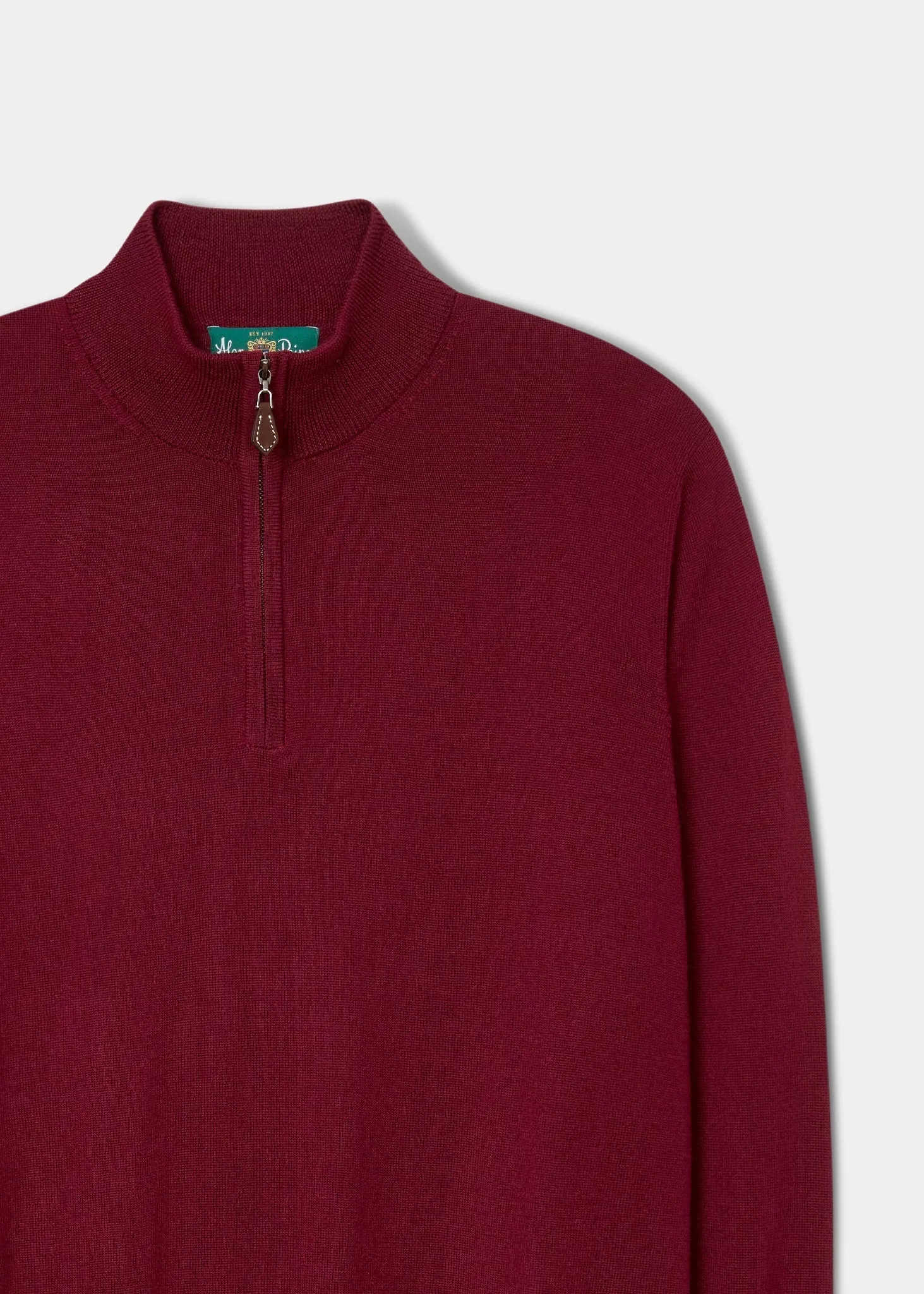 Barton Merino Wool 1/4 Zip Mock Jumper in Bordeaux - Regular Fit