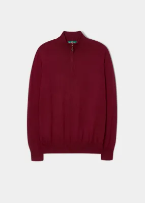 Barton Merino Wool 1/4 Zip Mock Jumper in Bordeaux - Regular Fit