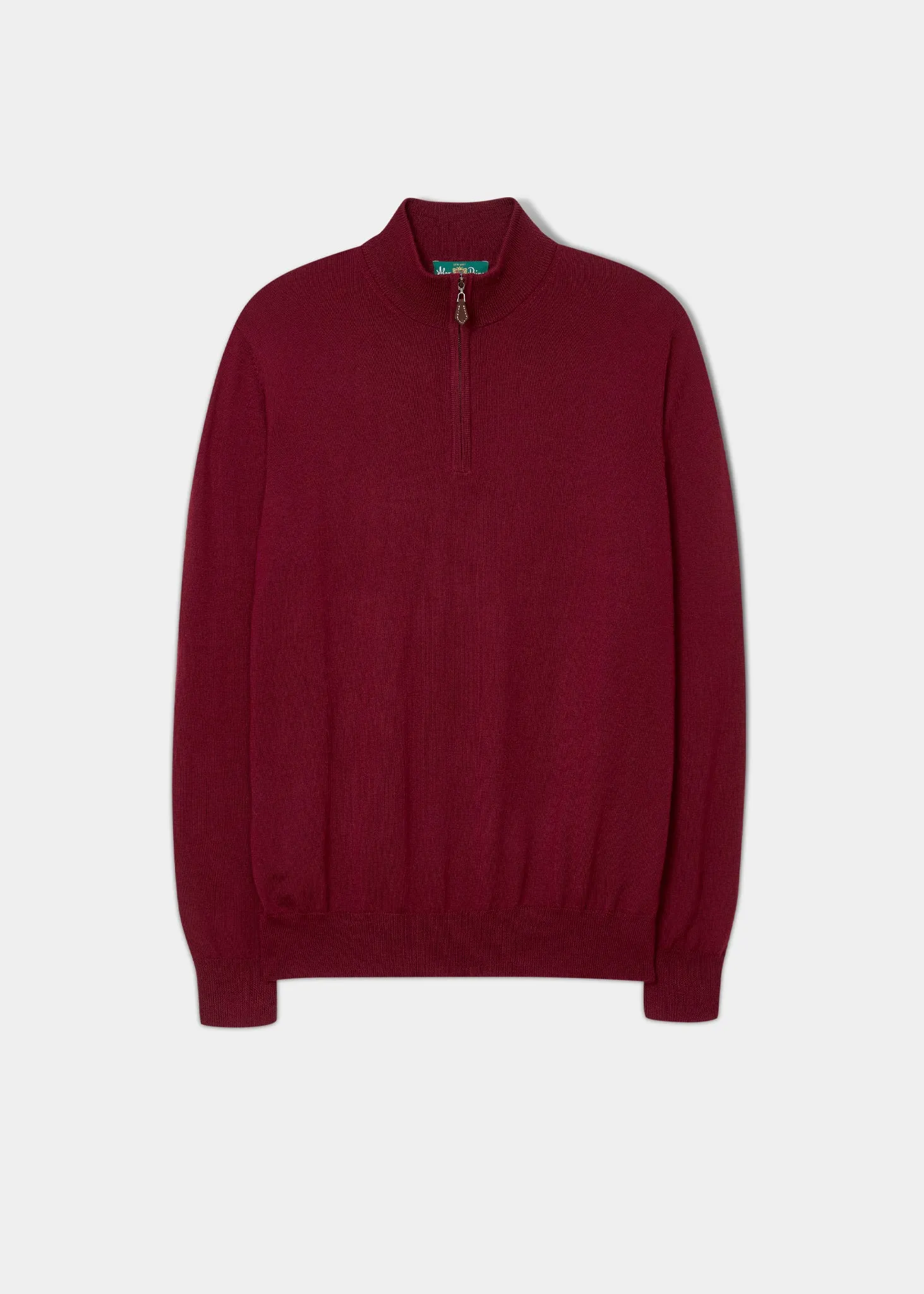 Barton Merino Wool 1/4 Zip Mock Jumper in Bordeaux - Regular Fit