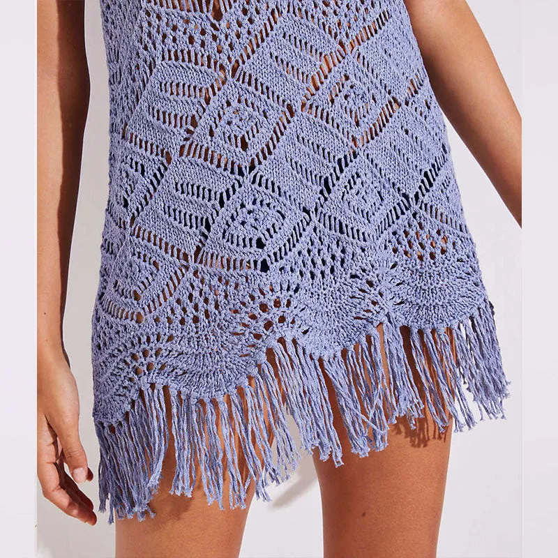 Beach Fringe Crochet Tunic Sweater #Sleeveless #Round Neck