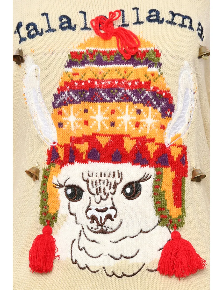 Beige Llama Christmas Jumper - XL