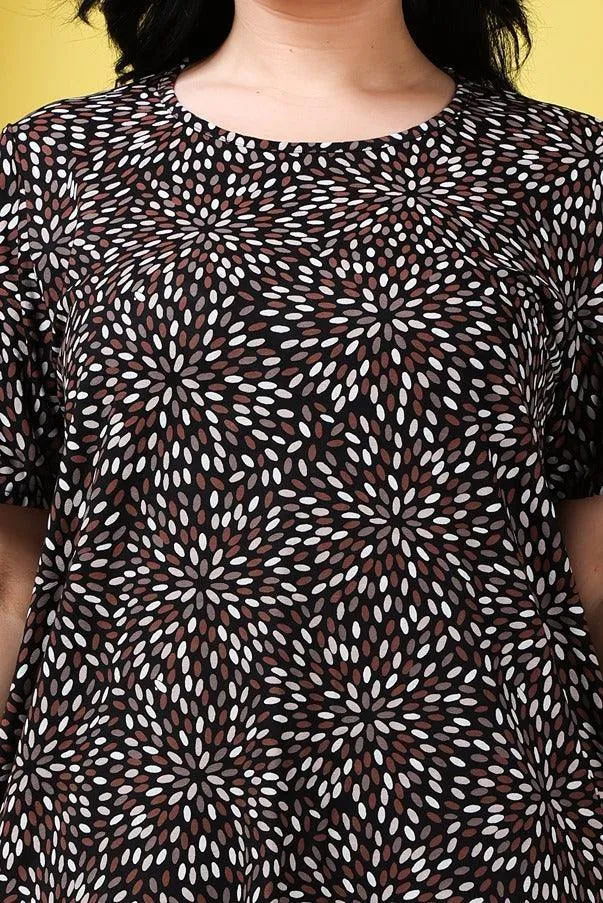 Black & Brown Rice Printed Long T-shirt Dress