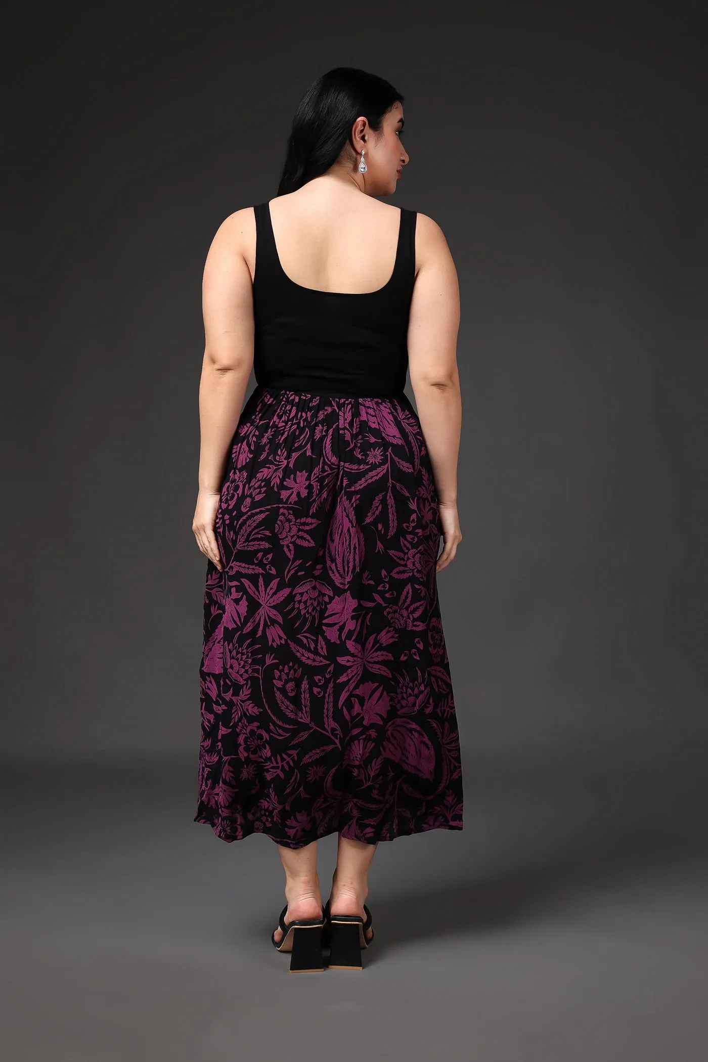 Black & Purple Leaf Printed Dress