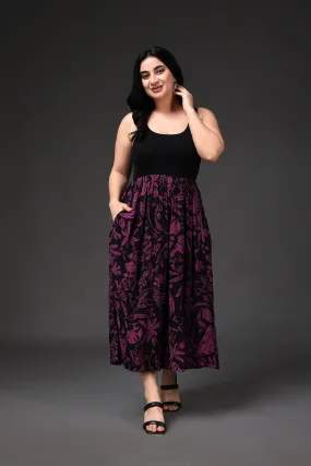 Black & Purple Leaf Printed Dress