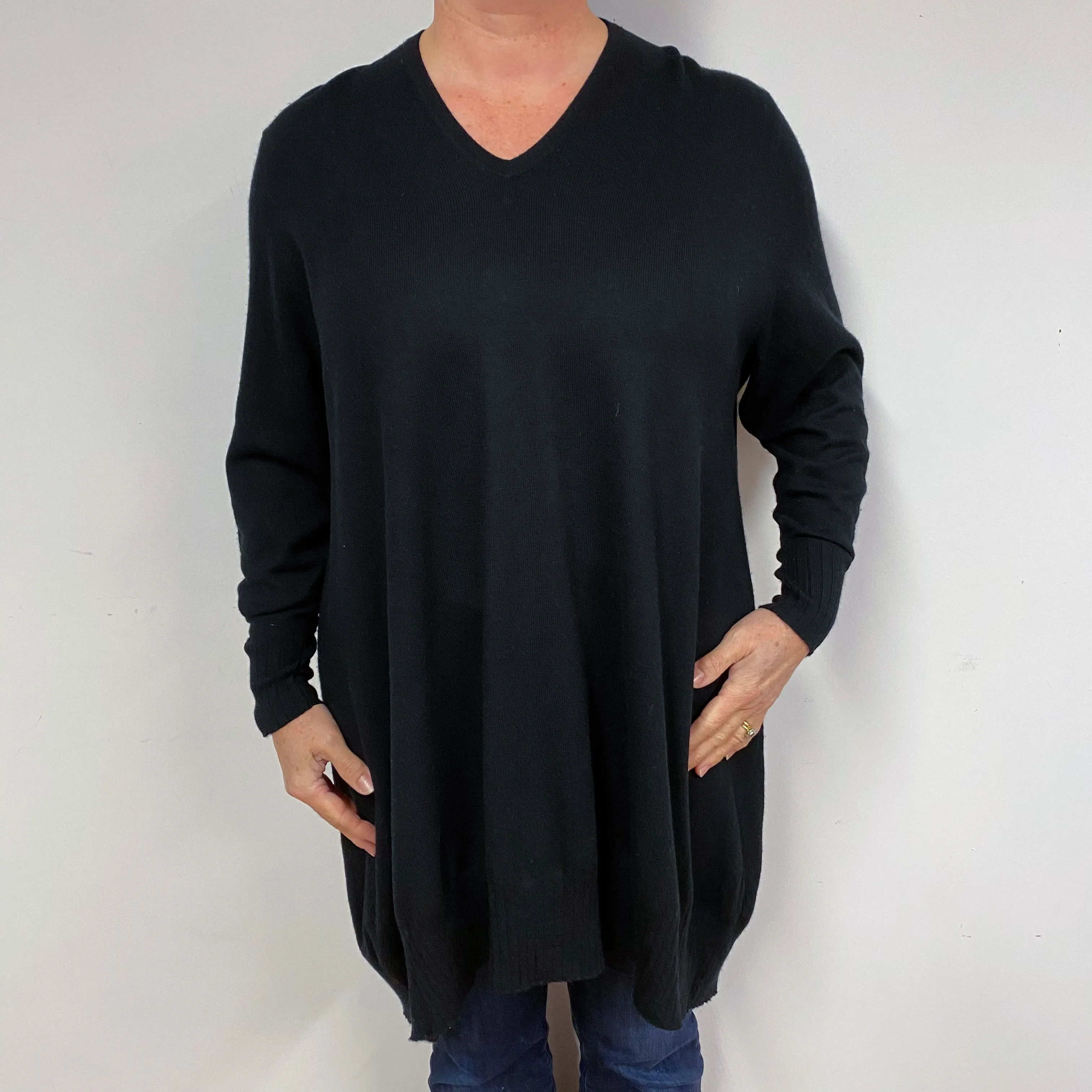 Black Cashmere V-Neck Jumper Long Slouchy