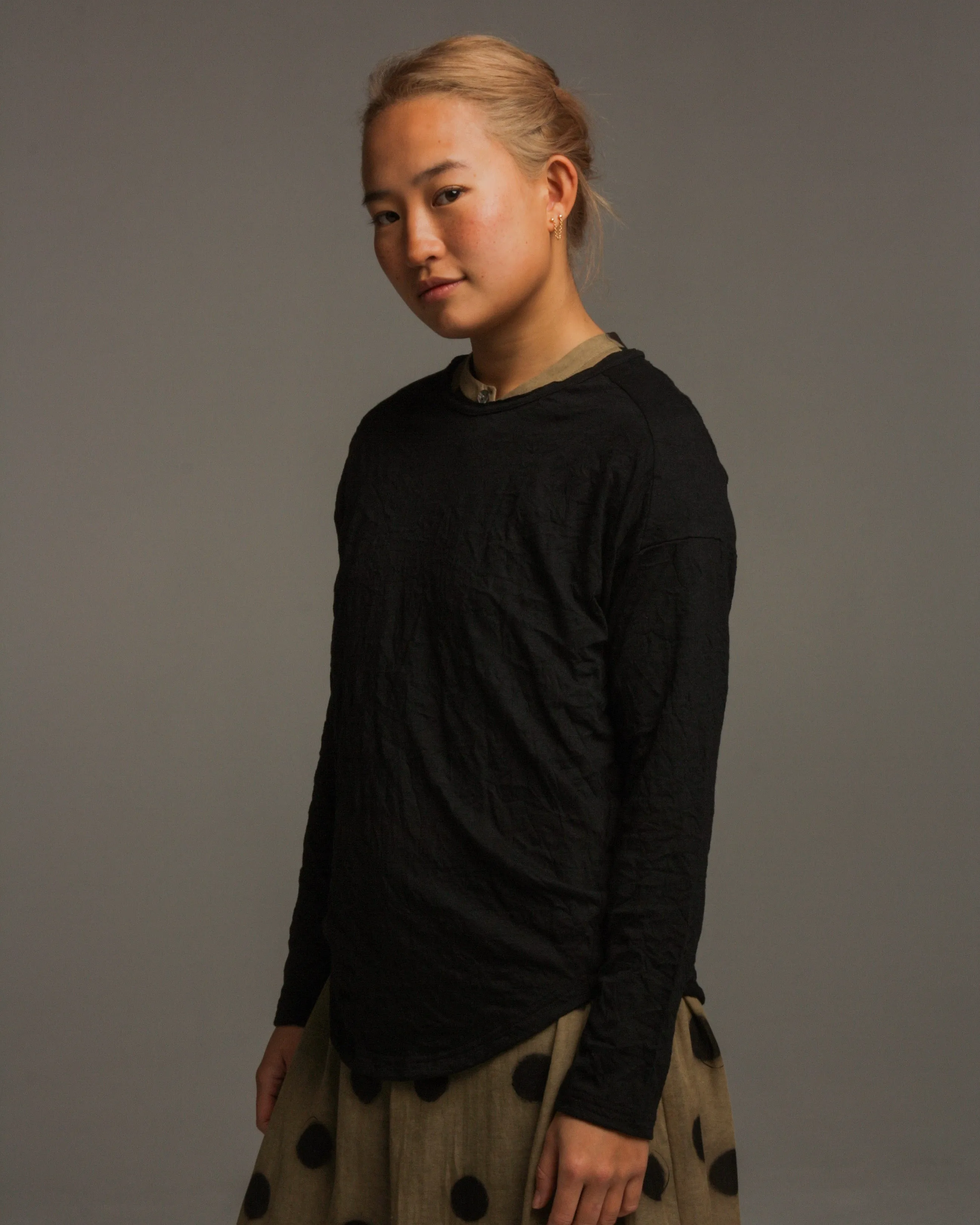 Black Cotton Knit Pullover
