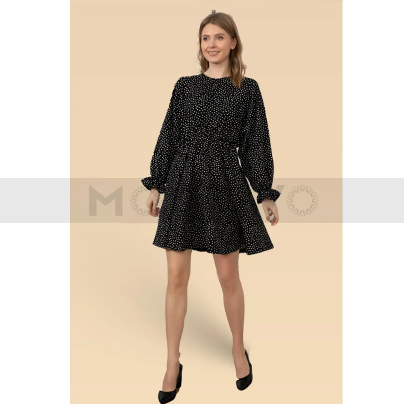 Black Dotted Short Dress