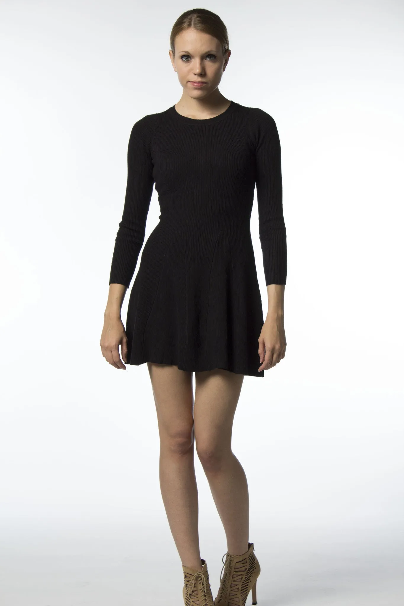 Black Fit and Flare Skater Sweater Dress-333