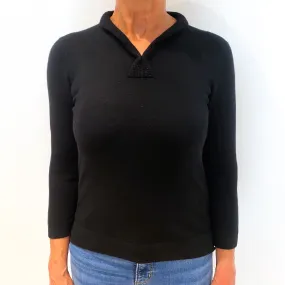 Black Waffle Collar Cashmere V-Neck Jumper Medium