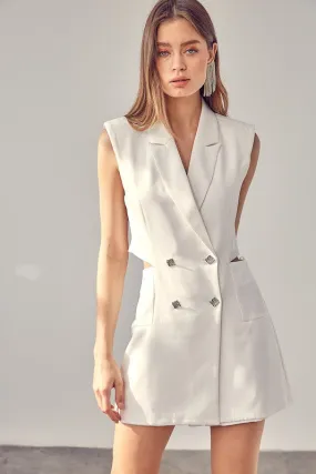 Blazer Button Front White Sleeveless Shorts Romper