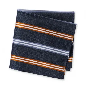 Blue & Burnt Orange Textured Silk Club Stripe Handkerchief