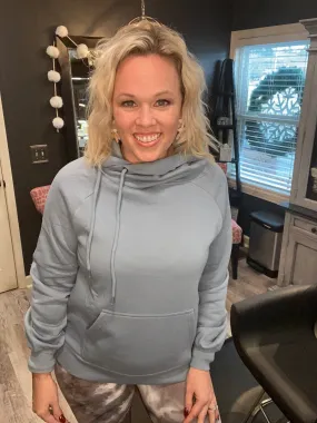 Blue Grey Side Tie Hoodie Sweatshirt