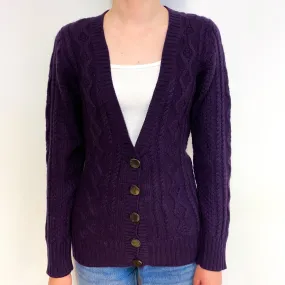 Brora Iris Purple Chunky Cashmere V-Neck Cardigan Extra Small