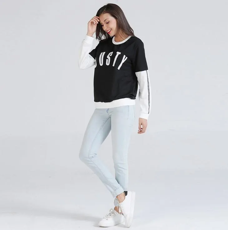 Casual Hit Color Letter Print Long Sleeve T-shirts