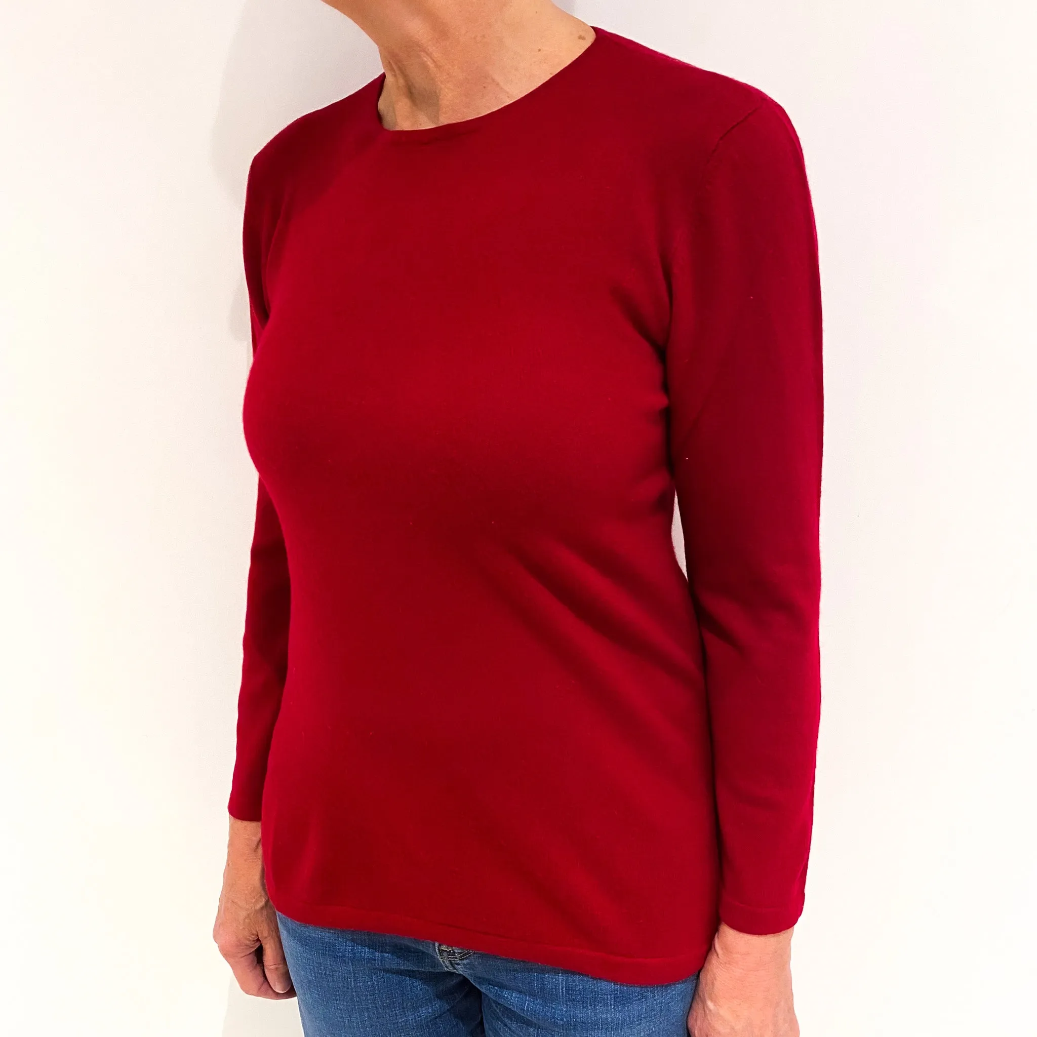 Cherry Red Cashmere Crew Neck Jumper Medium
