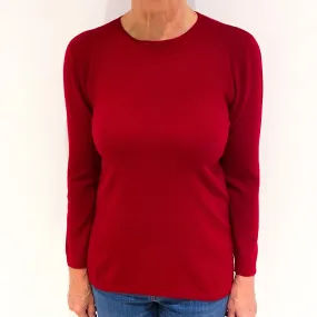 Cherry Red Cashmere Crew Neck Jumper Medium