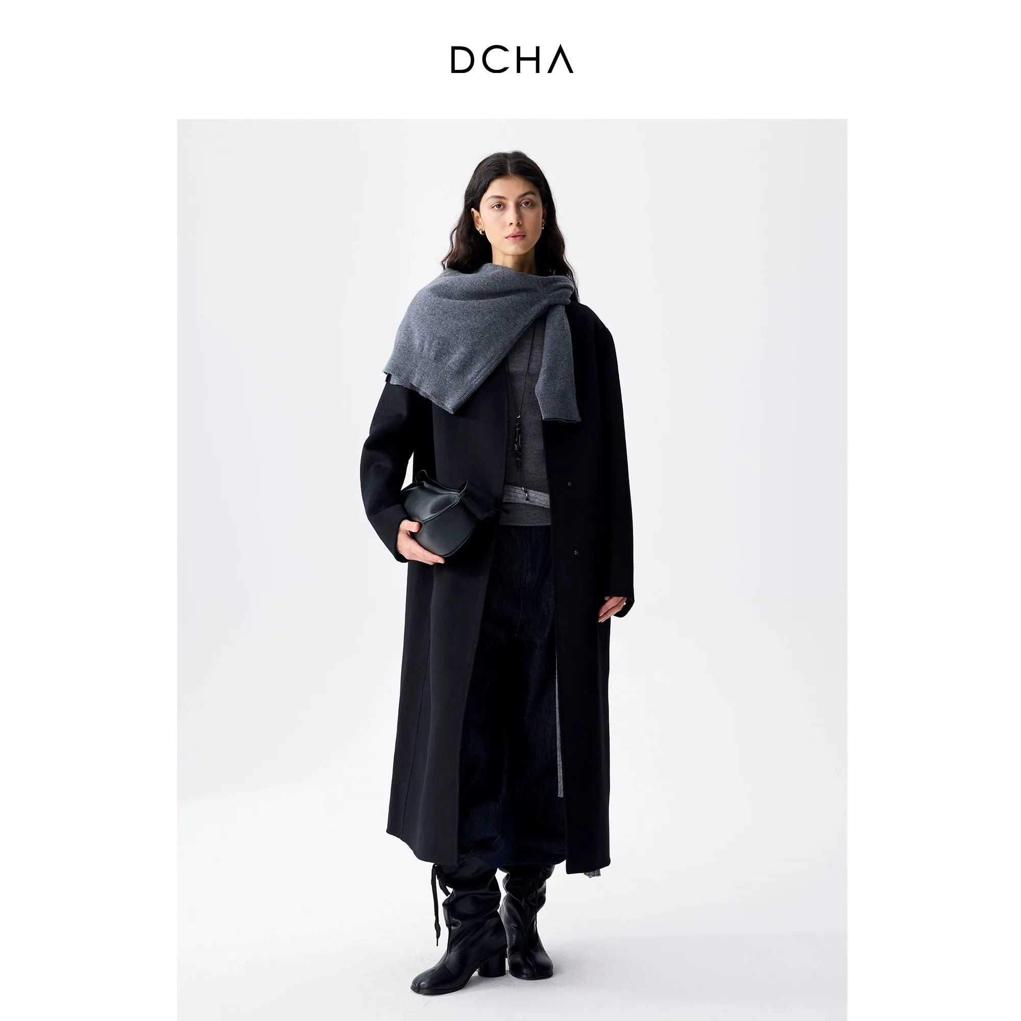 Collarless Long Wool Coat
