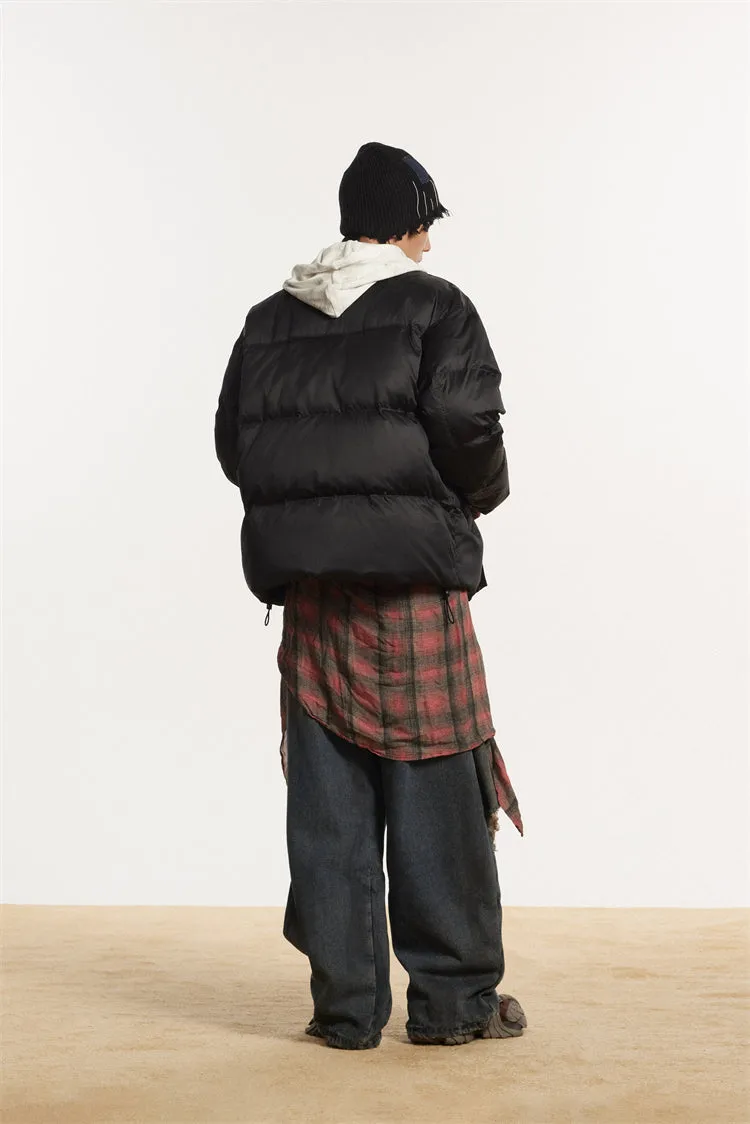 Contrast Ribbed Collar Puffer Jacket