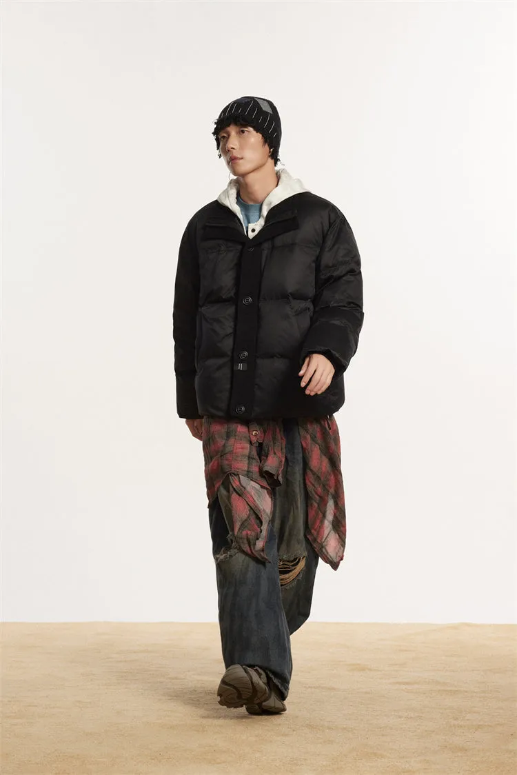 Contrast Ribbed Collar Puffer Jacket