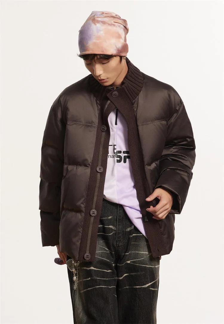 Contrast Ribbed Collar Puffer Jacket