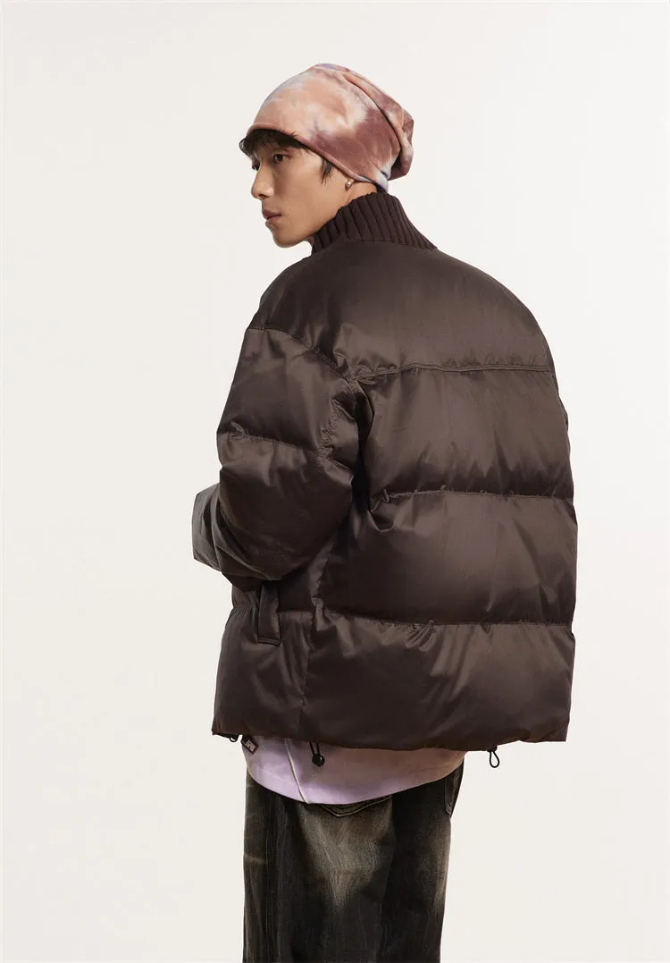 Contrast Ribbed Collar Puffer Jacket