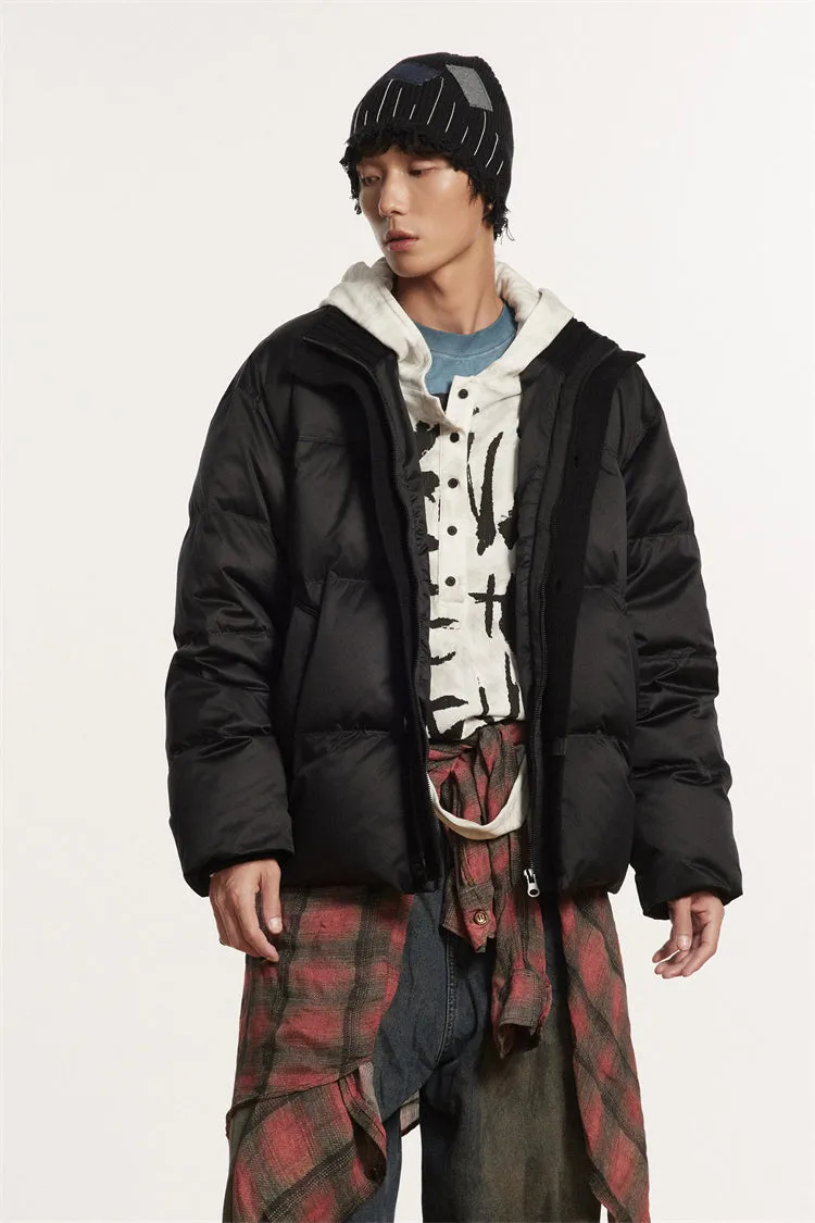 Contrast Ribbed Collar Puffer Jacket