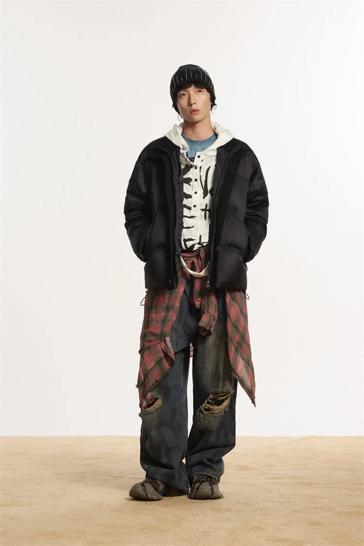 Contrast Ribbed Collar Puffer Jacket