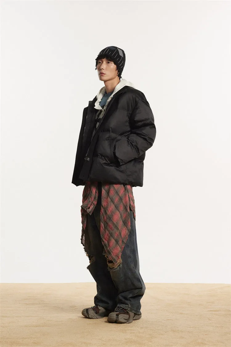 Contrast Ribbed Collar Puffer Jacket