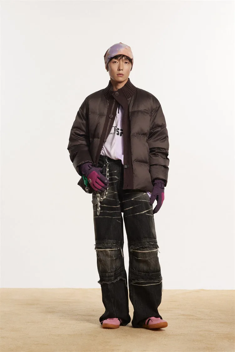 Contrast Ribbed Collar Puffer Jacket