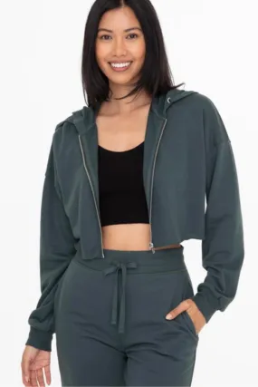 Crop Hoodie Zip-Up French Terry Jacket