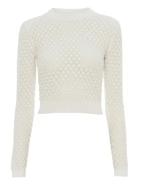 Cropped jumper in cotton pointelle knit
