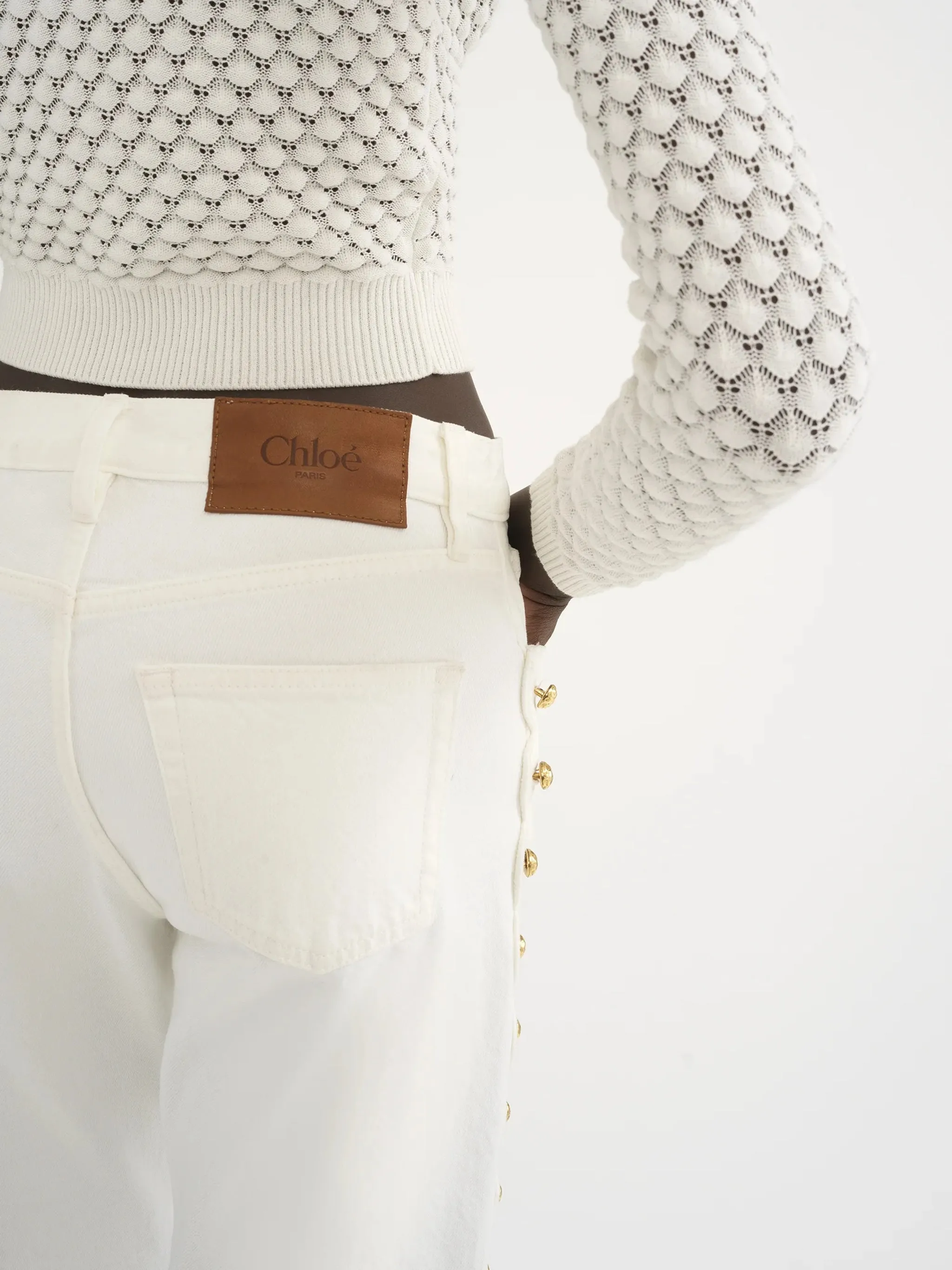 Cropped jumper in cotton pointelle knit