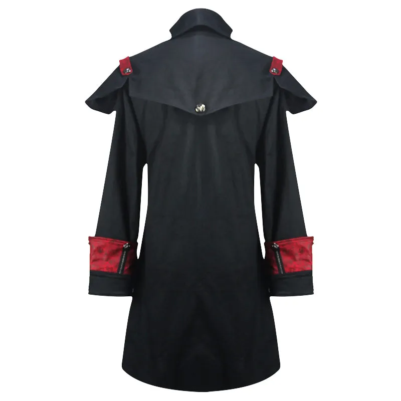 CT110 punk black and red chain shape ribbons game men long coat