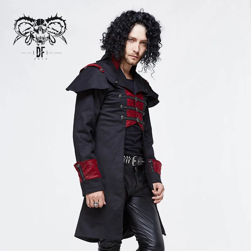 CT110 punk black and red chain shape ribbons game men long coat